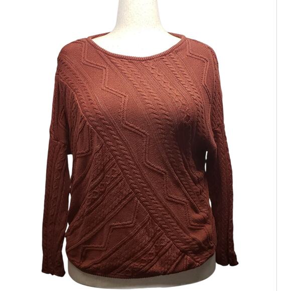 Left on Houston Rust Sweater Sz S Oversized Geometric Knit Retro Boho Cozycore - Picture 1 of 8